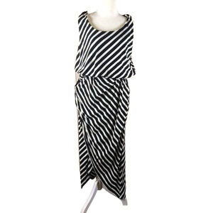 Chico's Black White Stripe Long Sleeveless Maxi Dress Sz 2 Large Women Stretch